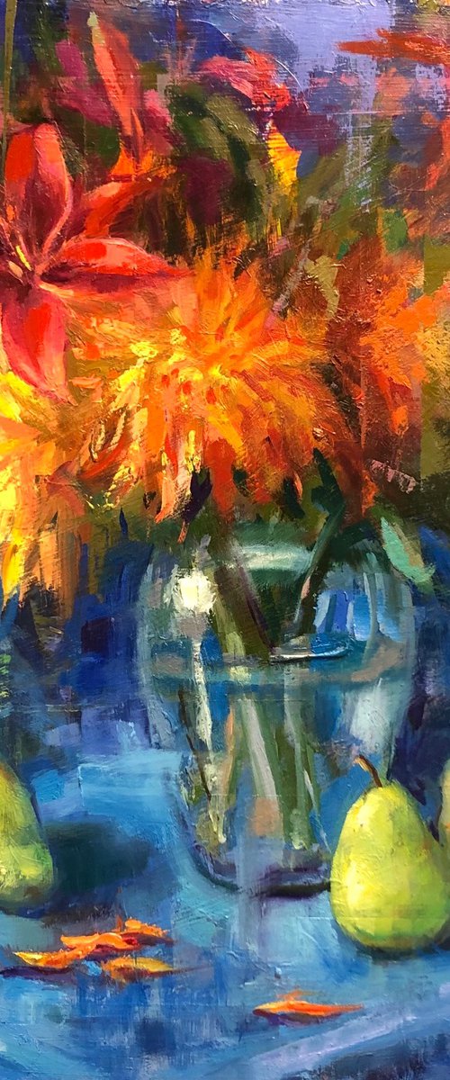 Red Dahlias by Emily Lane