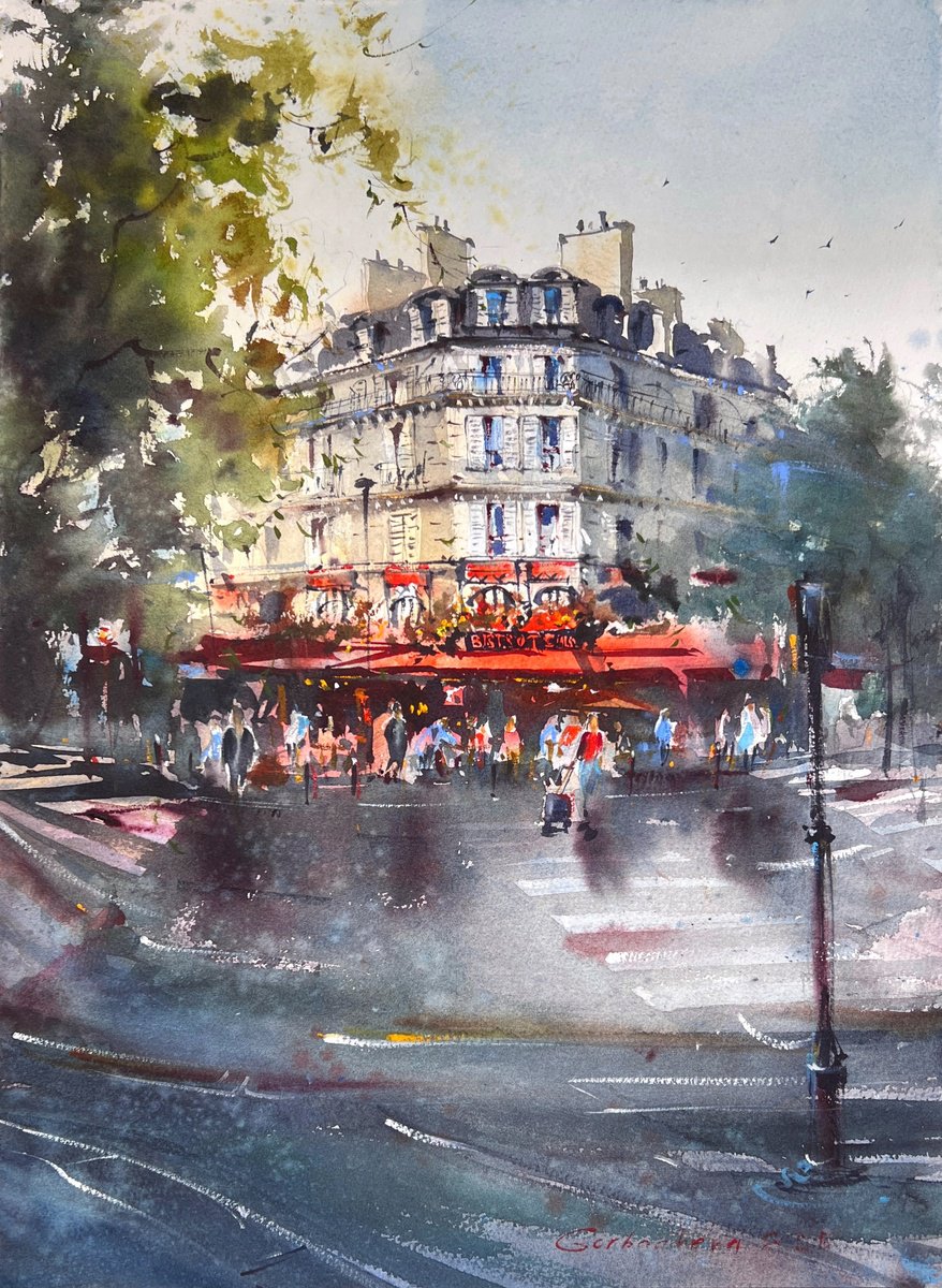 Impressionistic Watercolour , Cafe Rouge Memories By Eugenia Gorbacheva, 15 X 20, Artwork For Sale On Artfinder