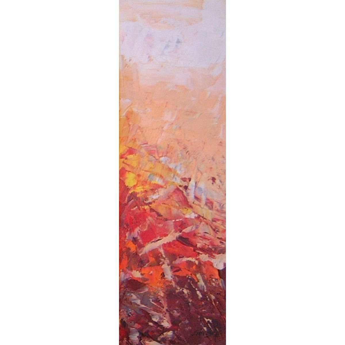 Abstract Landscape Oil Painting By Saroja Van Der Stegen, 6 X 14", Red Mountains Iv (Ref#:557-H), Original Artwork