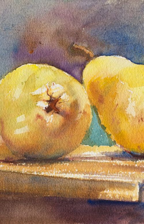 “Two pears in Dark Environment” 11,4*7,4” by Irina Bibik-Chkolian