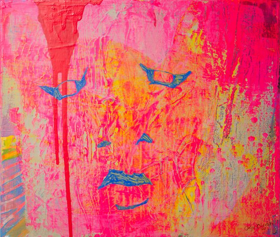 chilling pink face figurative portrait