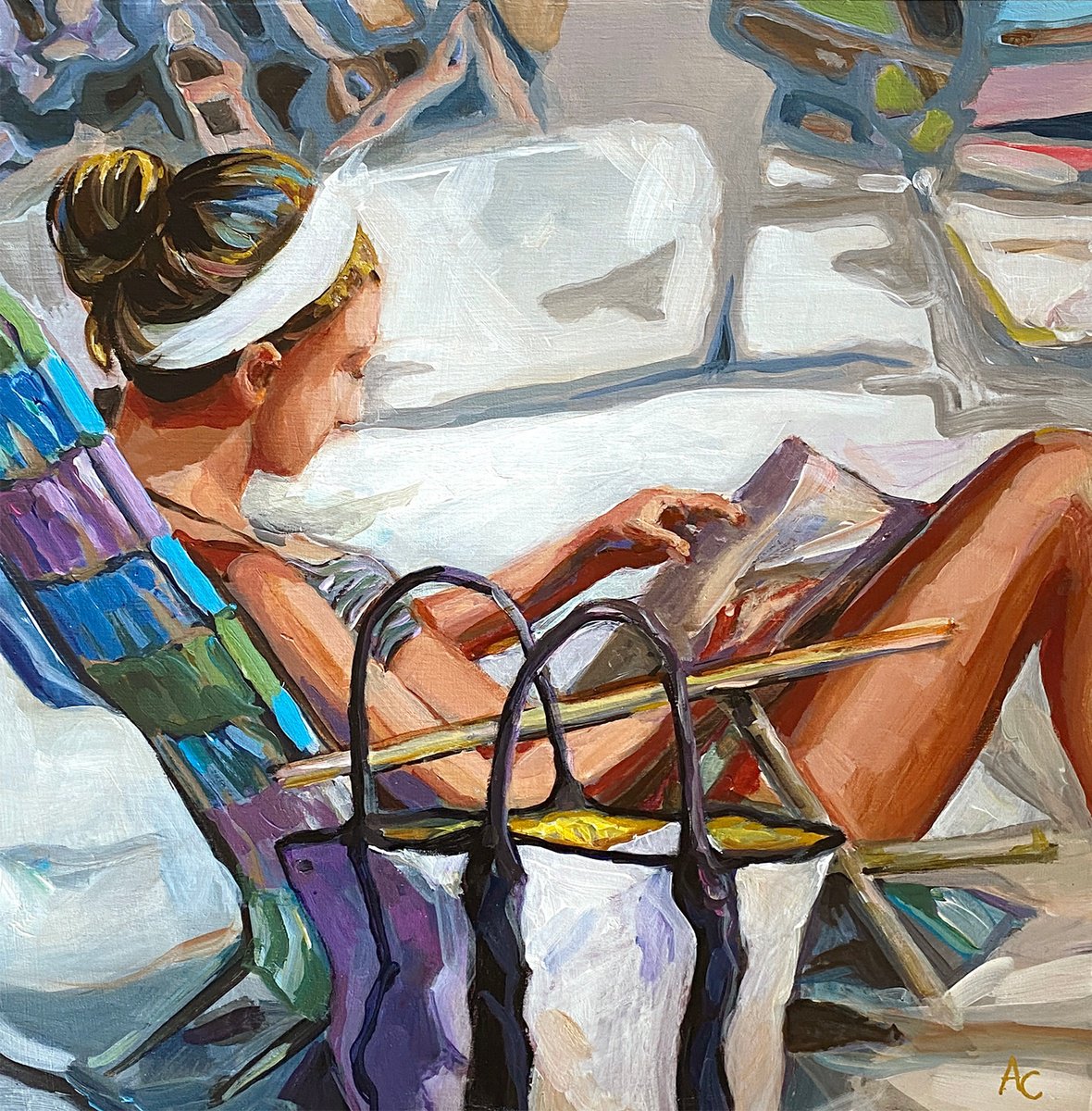 Impressionistic Animal Acrylic Painting By Arti Chauhan, 12 X 12, Beach Read, Original Artwork