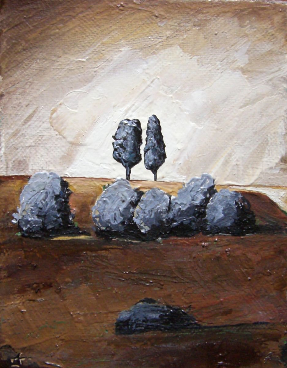 Oil painting Paysage les deux arbres by Lionel Le Jeune