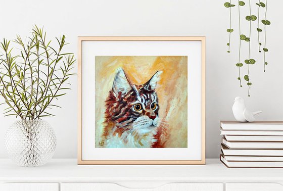 Maine Coon Portrait Cat Oil Painting Original Art Pet Wall Art