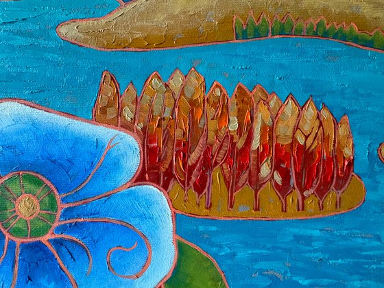 Blue poppies and mountain