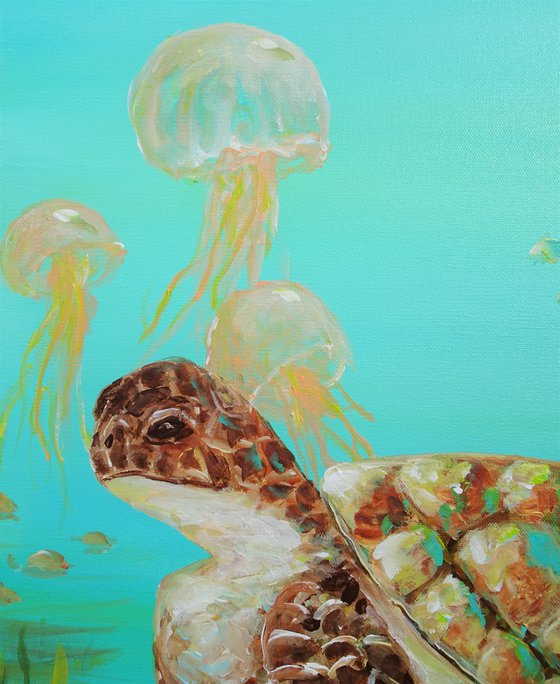 Sea Turtle Acrylic Painting on Canvas 24"x18". Sea Life Modern Art (2020)