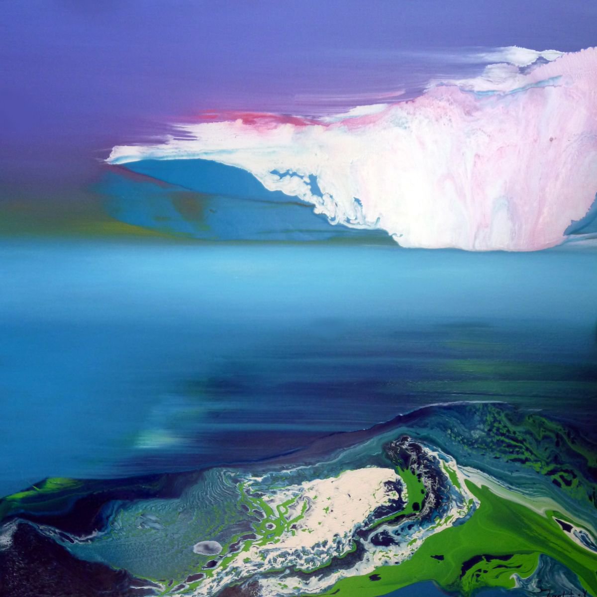 Abstract Landscape Oil Painting By Jacob Jugashvili, 35 X 35, Lost In Clouds Ii, Original Artwork