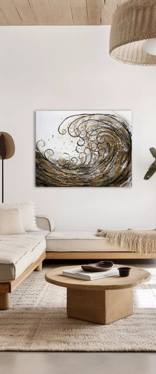 Klimt Metallic Gold Black Large Wave by Carol Wood