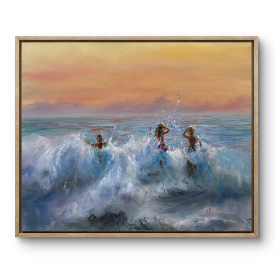 Jumping sunset waves