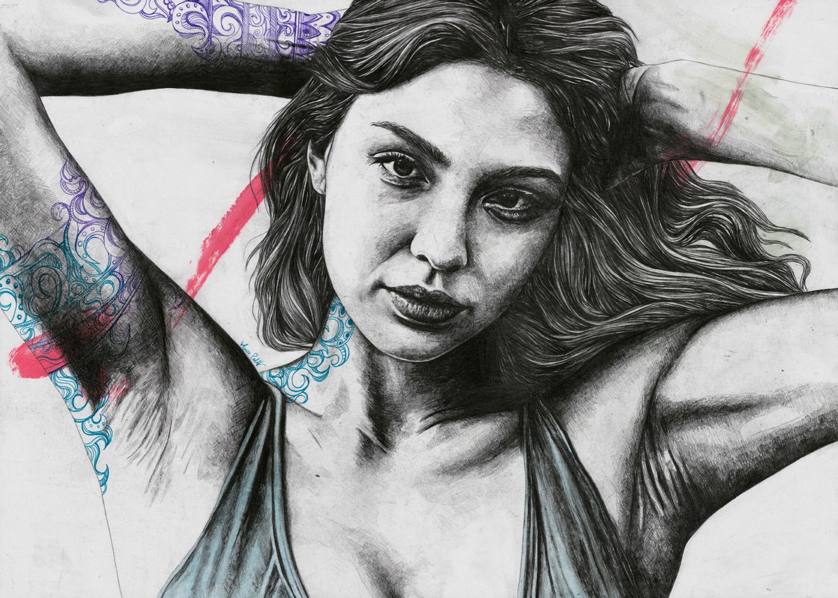 Expressive Portrait Pencil Drawing By Marco Paludet, 28 X 20", Strange Machines, Original Artwork