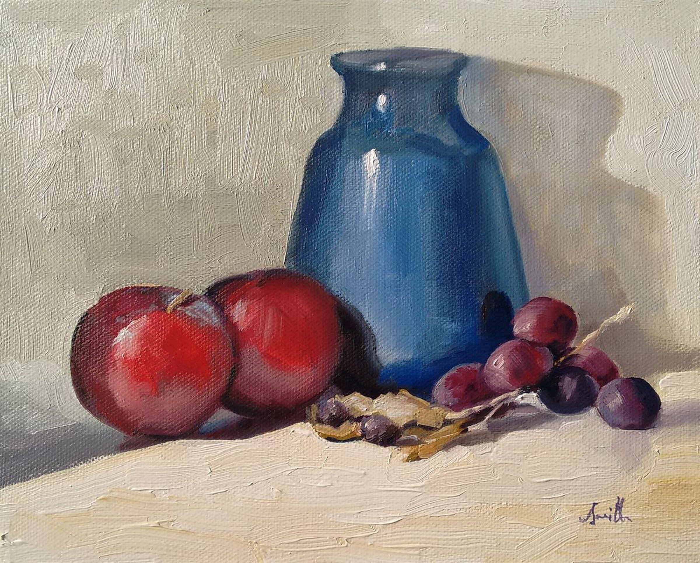 Plums Blue Jar Grapes Contemporary Modern St Artfinder