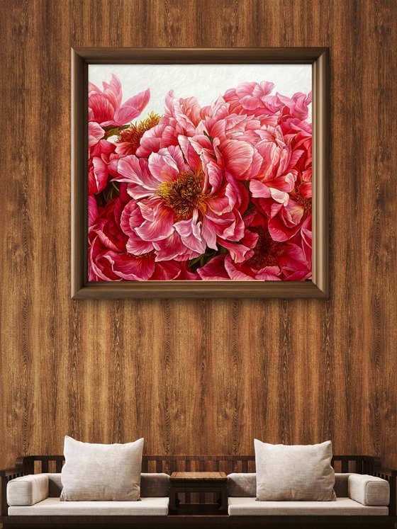 Composition of red peonies