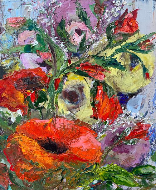 Poppies first original painting on canvas by Oksana Petrova