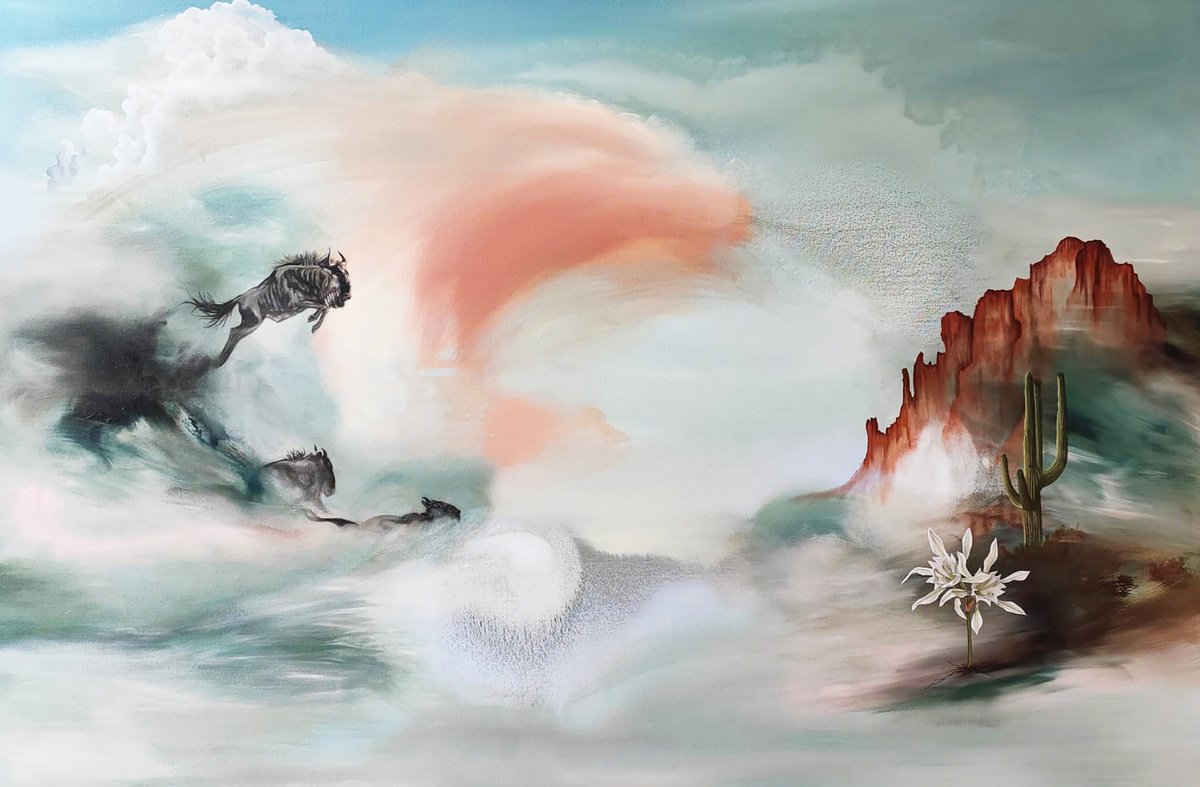 Surrealistic Landscape Oil Painting By Julia Swaby, 59 X 39", Faithfulness, Original Artwork