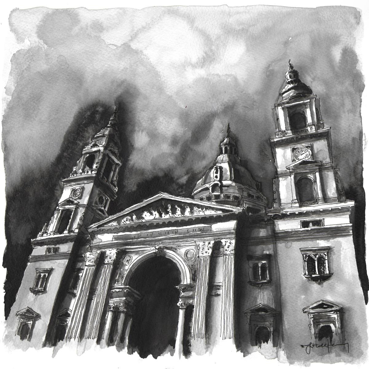 Expressive Cityscapes Watercolour By Gozde Temiz Istanbul, 12 X 12, Budapest St.stephen