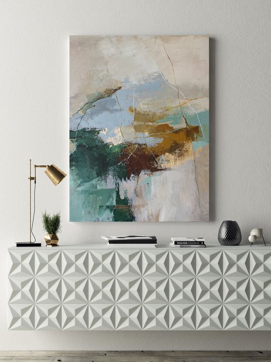 "Cliff" Green gray abstract acrylic art