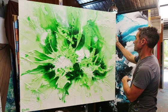 Atomic Lime 120cm x 120cm Textured Abstract Art