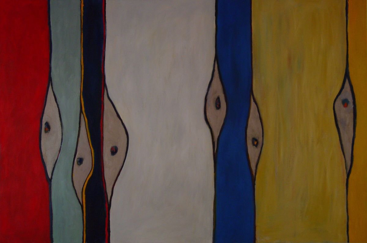 Abstract Oil Painting By Leon Sarantos, 36 X 24", Odd Creatures, The White House, Original Artwork