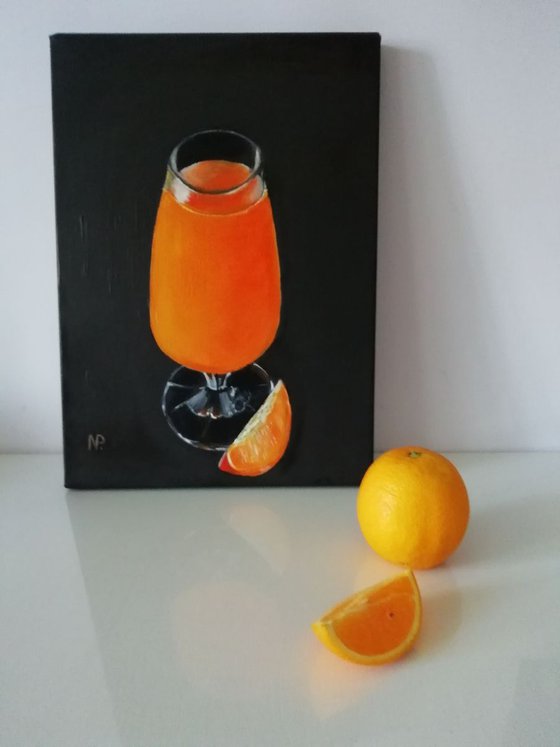 Orange juice, still life, fruit, oil painting, wall decor