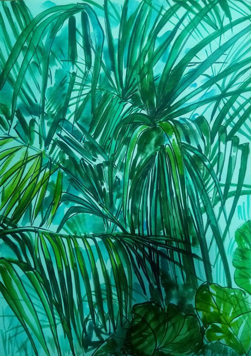 Green palm leaves by Oxana Raduga