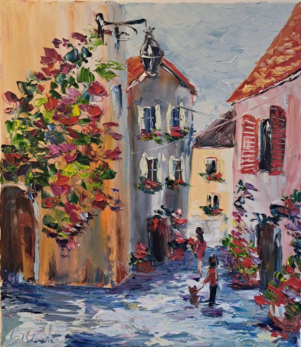 Impressionistic Cityscapes Oil Painting By Oksana Fedorova, 16 X 20", Old Cityscape, Original Artwork