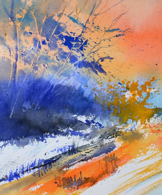 sunset in winter watercolor