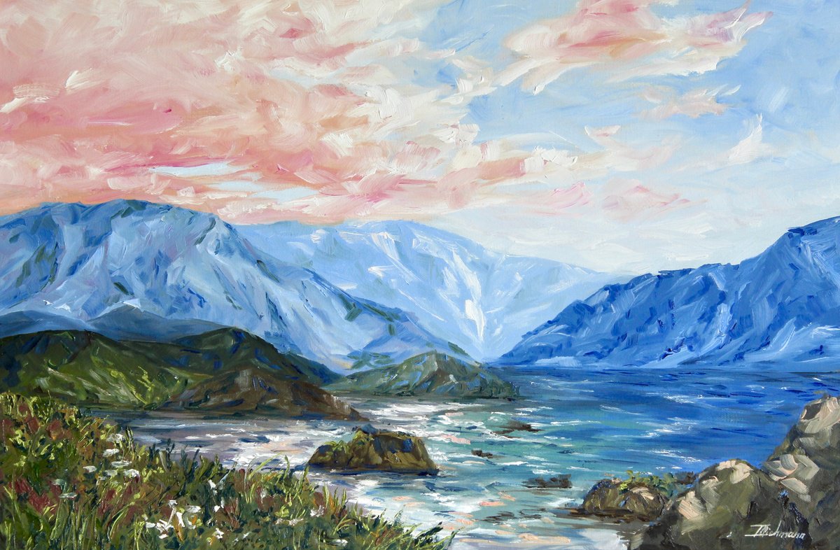 Impressionistic Landscape Oil Painting By Liza Illichmann, 24 X 16", Pink Memories, Original Artwork