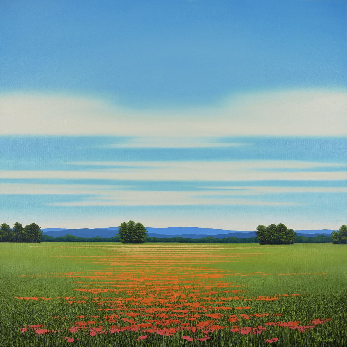 Impressionistic Landscape Oil Painting By Suzanne Vaughan, 30 X 30", Meadow Flower Field, Original Artwork