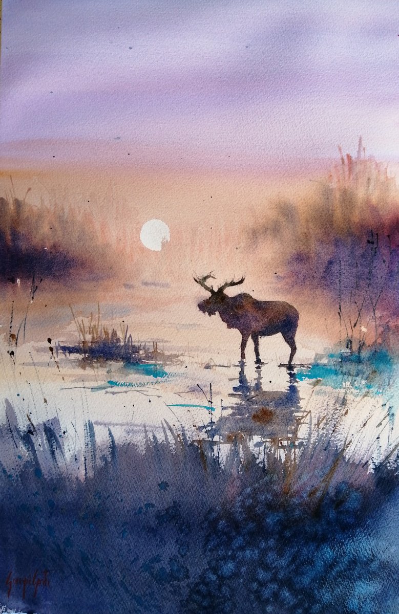 Impressionistic Watercolour , Elk By Giorgio Gosti, 14 X 21, Artwork For Sale On Artfinder