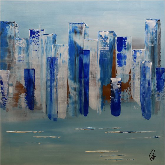 Blue City - Acrylic Painting - Abstract Art Painting Canvas Art Wall Art Ready to hang