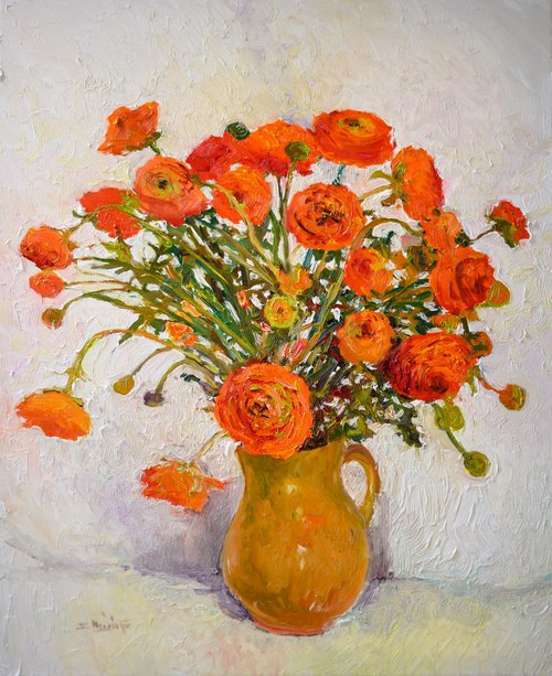 Orange Flowers in the Vase, Ranunculus by Suren Nersisyan