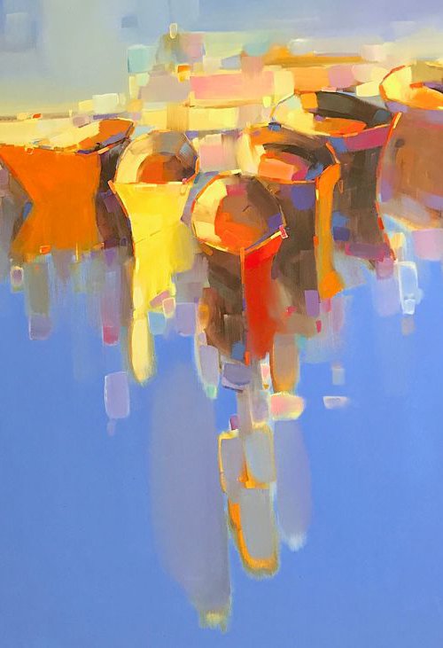 Rowboats, Original oil painting, Handmade artwork, One of a kind by Vahe Yeremyan