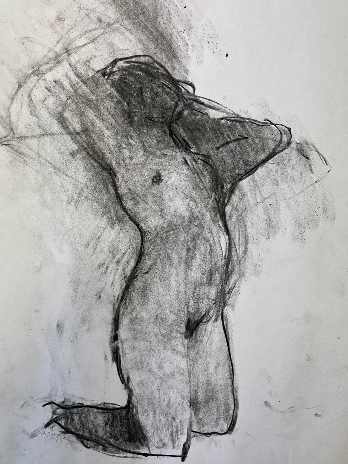 Nude Figure Female - Original Charcoal Drawing on Panel - Jeremy Schilling - Naked Woman Beautiful Blonde high quality Hair Pretty Face 8X10in Nude Home