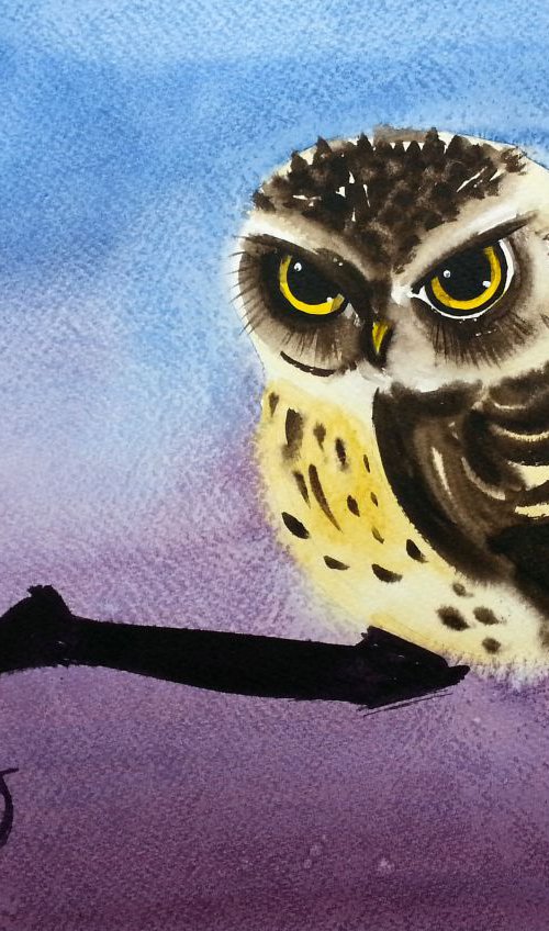 Midnight Owl by Olga Beliaeva Watercolour