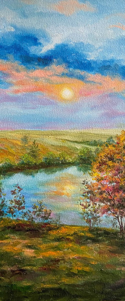 Twilight over the river by Galyna Shevchencko
