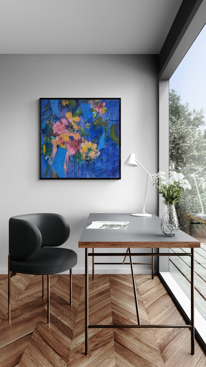 Geometric Still Life Oil Painting By Alena Reit, 35 X 35, Daydream, Original Artwork