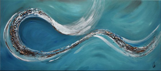 Surfers Paradise  - abstract acrylic painting canvas wall art blue gold metallic modern art