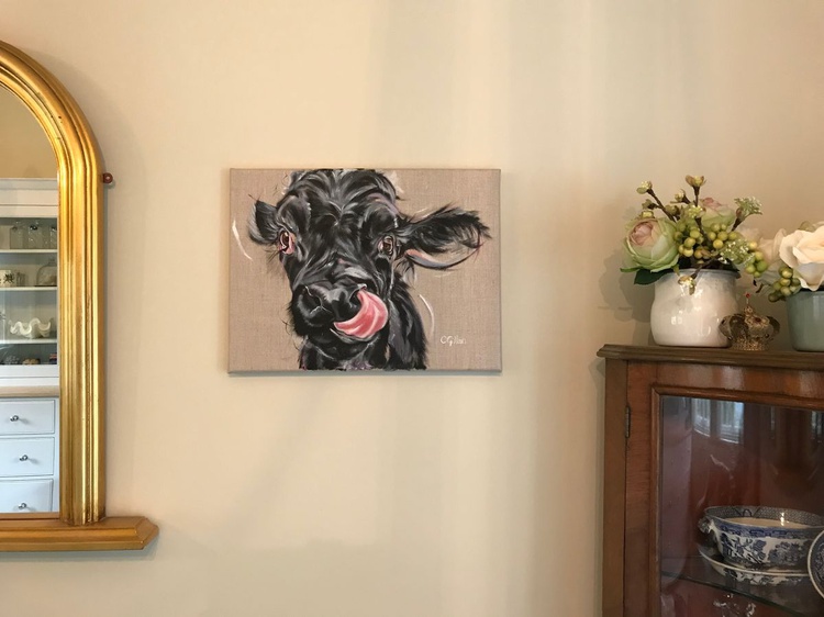 Yum Yum Black Cow Calf Tongue Sticking Out Orig Artfinder