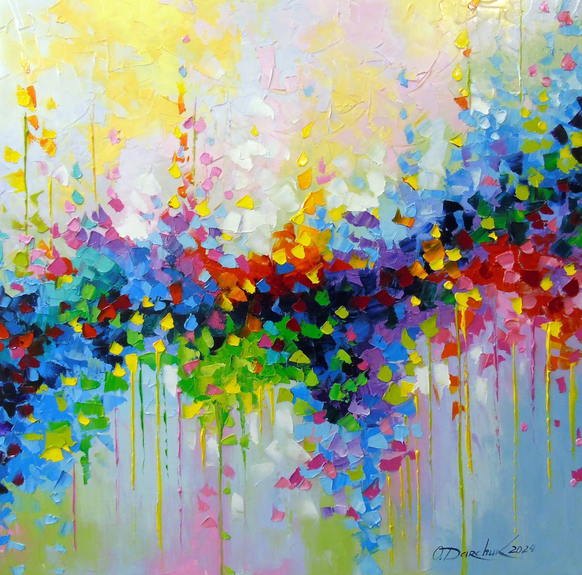 Abstract Oil Painting By Olha Darchuk, 24 X 24", Masterly Play Of Color, Original Artwork