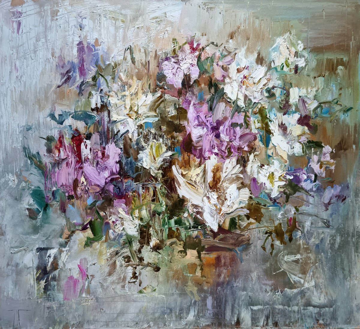Expressive Botanical Oil Painting By Hennadii Penskyi, 22 X 20, Indian Summer, Original Artwork