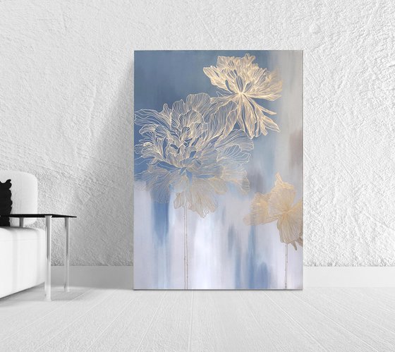 "Thinness 2" Abstract flower blue acrylic art