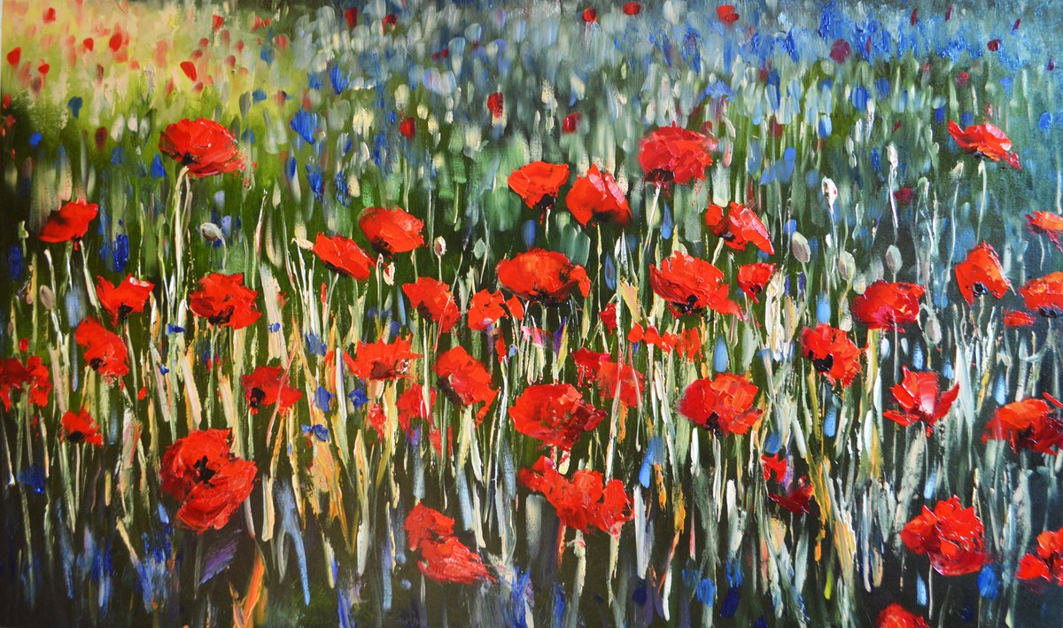 Oil Painting , Poppy Field By Valeriia Radziievska, 39 X 24, Artwork For Sale On Artfinder