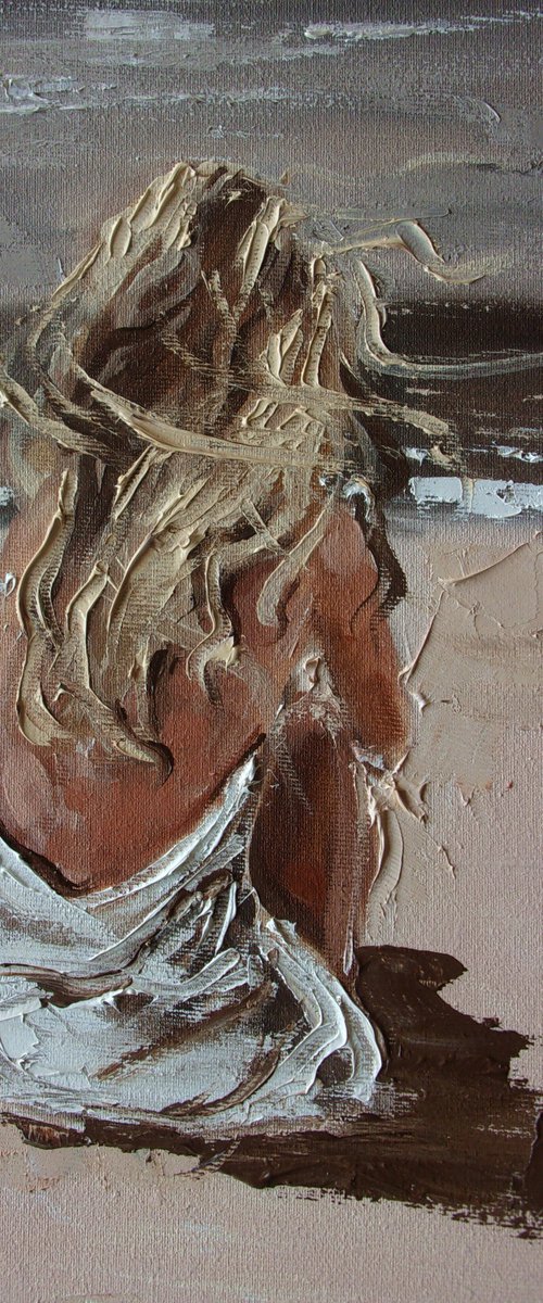 " SUMMER DAY ... " SUN SKY SEA SAND liGHt  ORIGINAL OIL PAINTING, GIFT, PALETTE KNIFE by Monika Luniak