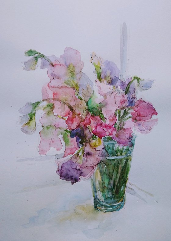 Sweet pea.  Original watercolour painting 2021