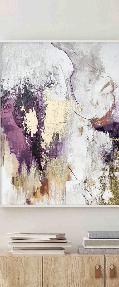 "Pink Sobriety" Abstract purple gold wall art by Yana Sagan