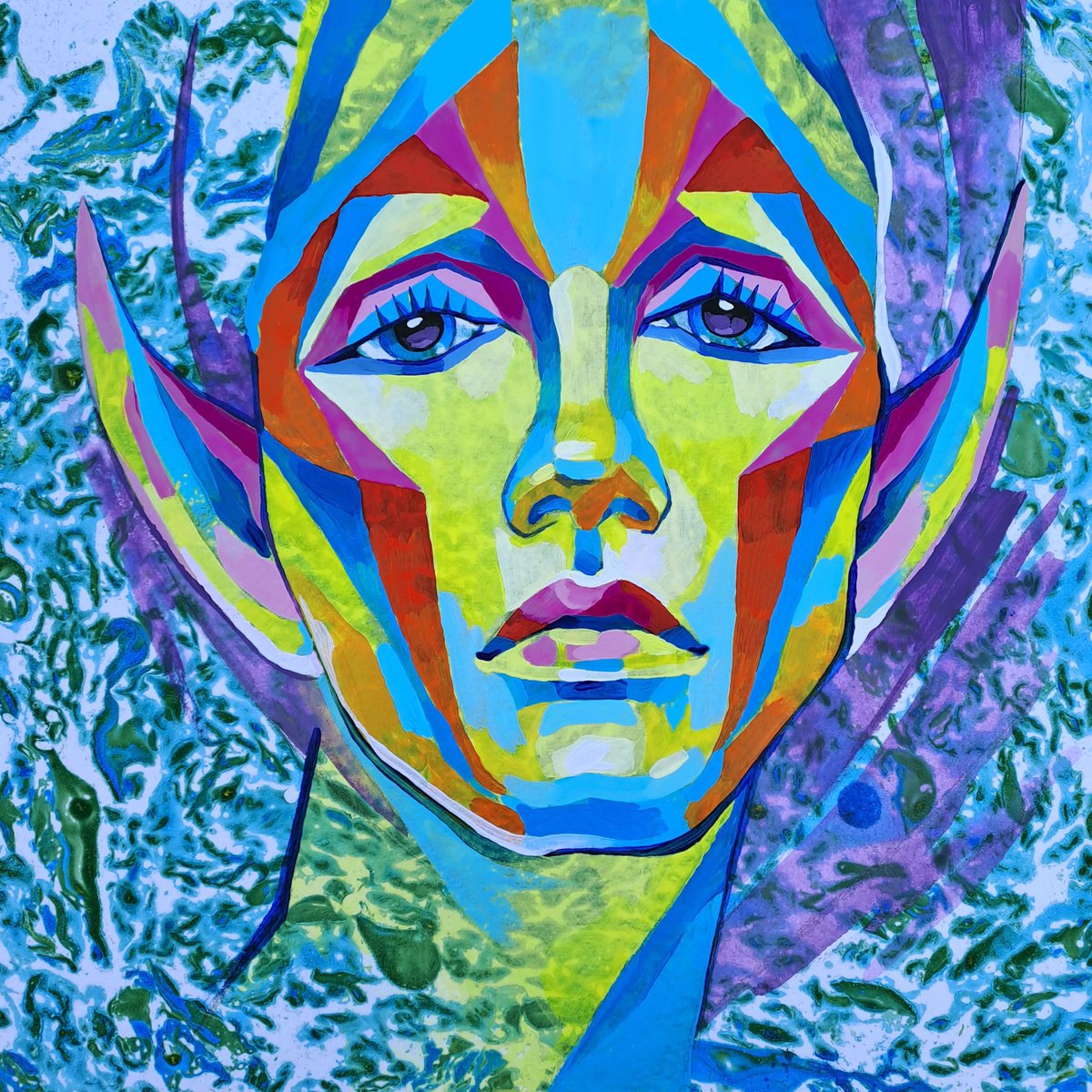 Abstract Portrait Acrylic Painting By Mariia Raskin, 10 X 10", Athena, Original Artwork