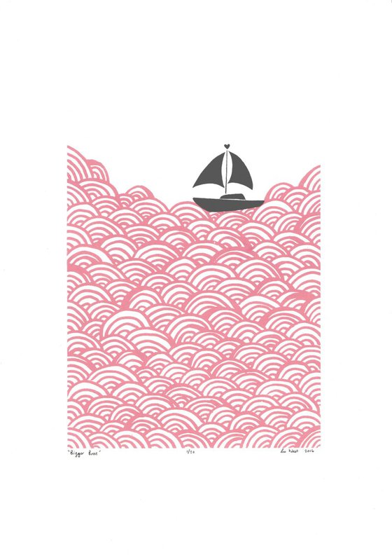 Bigger Boat in Rose Quartz and Grey - Framed - FREE UK Delivery