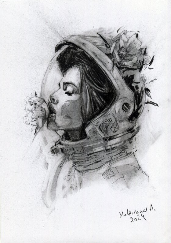 Astronaut with peonies 4