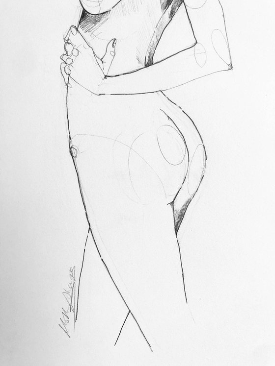 Girl with hat pencil drawing