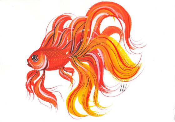 Gold Fish 07 - Gouache and ink original painting.